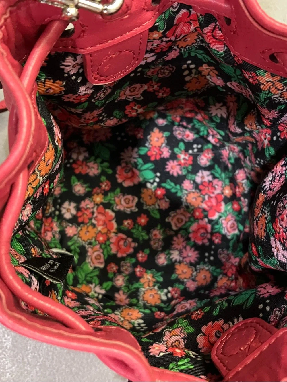 EUC COACH Yankee Pink Floral Drawstring Mini Bucket Wristlet Pouch #F56581